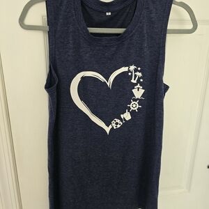 Beachy Navy Blue Sleeveless Tank Top with Heart Design
